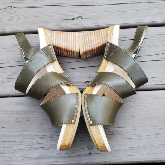 Dansko Professional Olive Green Leather Strappy Jesus Chunky Heel Sandals 39 - Picture 3 of 9